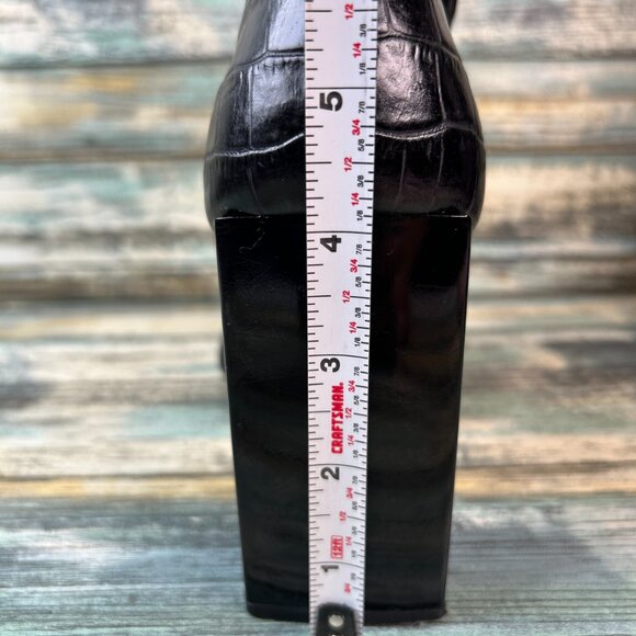 Bebe Ankle Boot Womens 11M Black Croc Print Leather Square Toe Club Edgy Modern - Picture 11 of 12